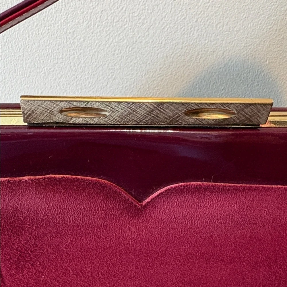 Town & Country Vintage 50’s Satchel Shoulder bag  burgundy red wine Suede Patent